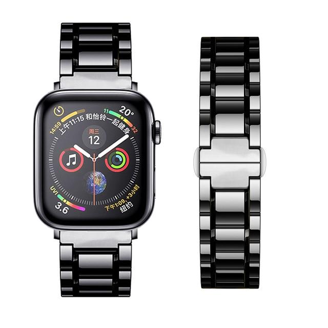 Watchbands Black / 38mm or 40mm Luxury two tone Ceramic shiny Steel black Strap Apple Watch Band 6 5 4