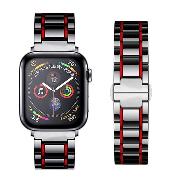 Watchbands Black Red / 38mm or 40mm Luxury two tone Ceramic shiny Steel black Strap Apple Watch Band 6 5 4
