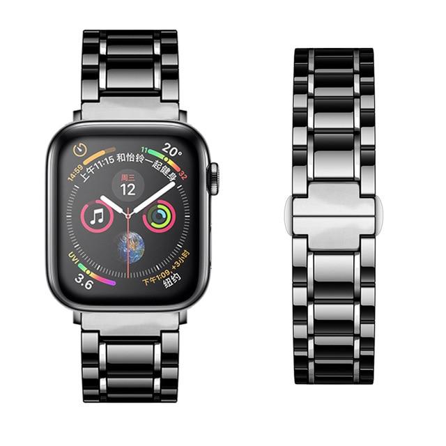 Watchbands Luxury two tone Ceramic shiny Steel black Strap Apple Watch Band 6 5 4