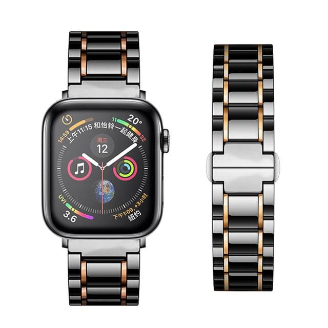 Watchbands Black rose gold / 38mm or 40mm Luxury two tone Ceramic shiny Steel black Strap Apple Watch Band 6 5 4