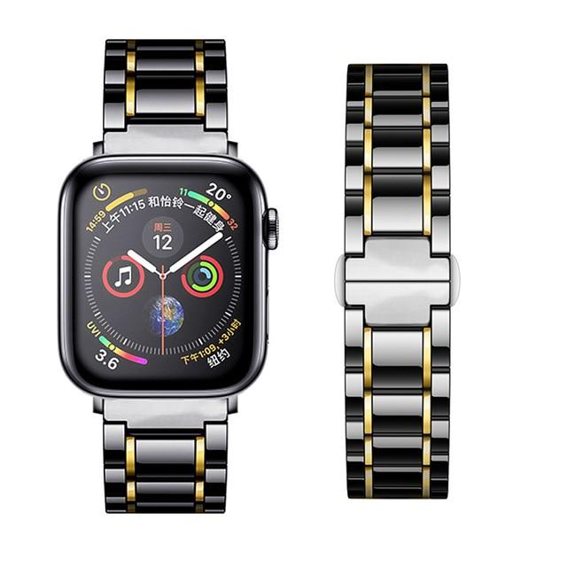 Watchbands Black gold / 38mm or 40mm Luxury two tone Ceramic shiny Steel black Strap Apple Watch Band 6 5 4