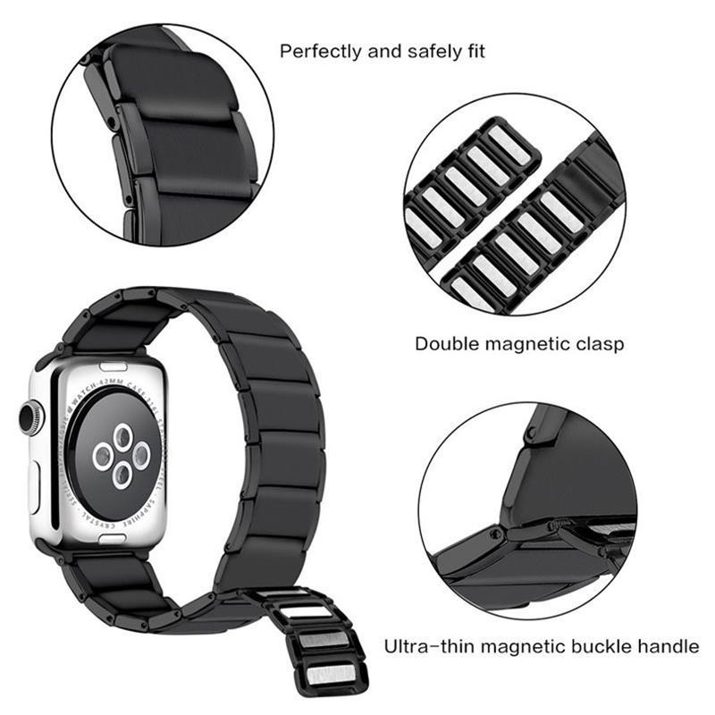 Home Apple watch band black/silver stainless steel adjustable Magnetic strap & loop, iwatch series 6 5 4 3 44mm/40mm 42mm/38mm - US Fast Shipping