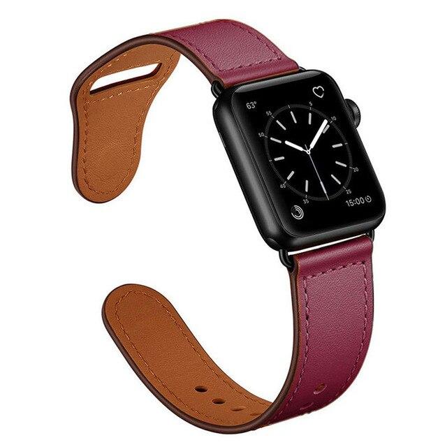 Apple Burgundy/Black adptr / 38-40mm Series 54321 Faux Leather Strap for pulseira apple watch band 42mm 38mm 40mm 44mm sports high-quality correa for apple iWatch bracelet 5/4/3/2 belt