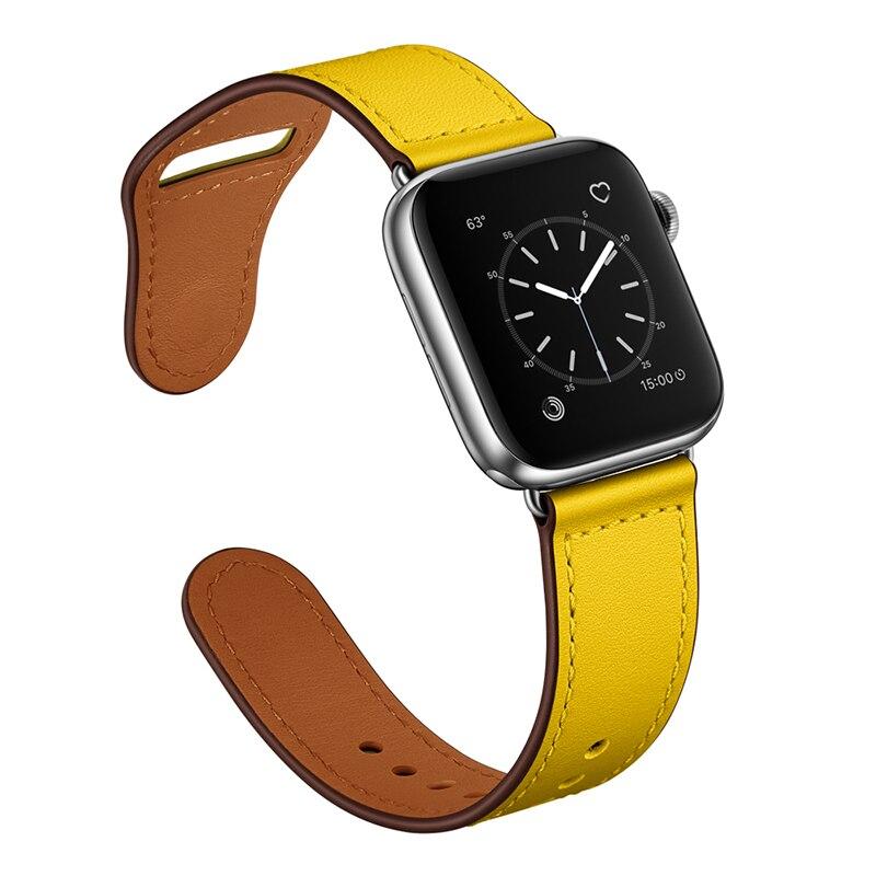 Apple Yellow/Silver adptr / 38-40mm Series 54321 Faux Leather Strap for pulseira apple watch band 42mm 38mm 40mm 44mm sports high-quality correa for apple iWatch bracelet 5/4/3/2 belt