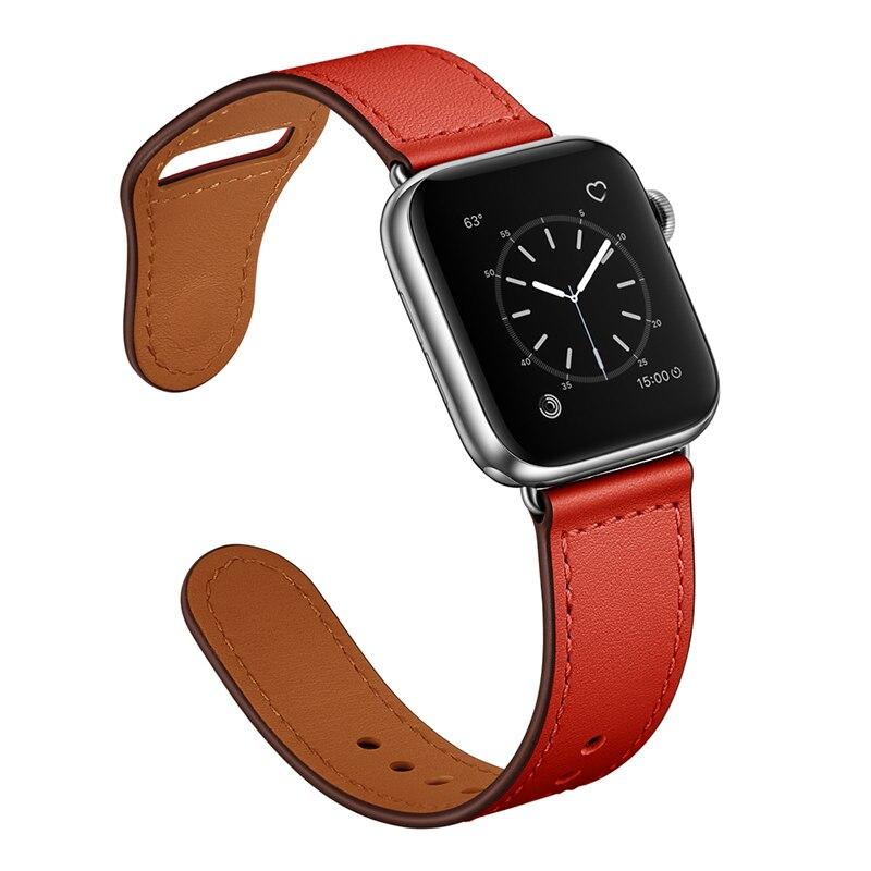 Apple Red/Silver adapter / 38-40mm Series 54321 Faux Leather Strap for pulseira apple watch band 42mm 38mm 40mm 44mm sports high-quality correa for apple iWatch bracelet 5/4/3/2 belt