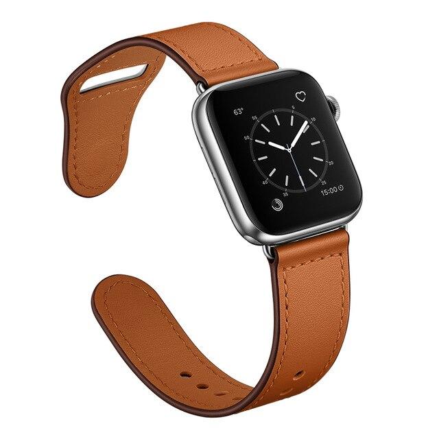 Apple Brown/Silver adapter / 38-40mm Series 54321 Faux Leather Strap for pulseira apple watch band 42mm 38mm 40mm 44mm sports high-quality correa for apple iWatch bracelet 5/4/3/2 belt