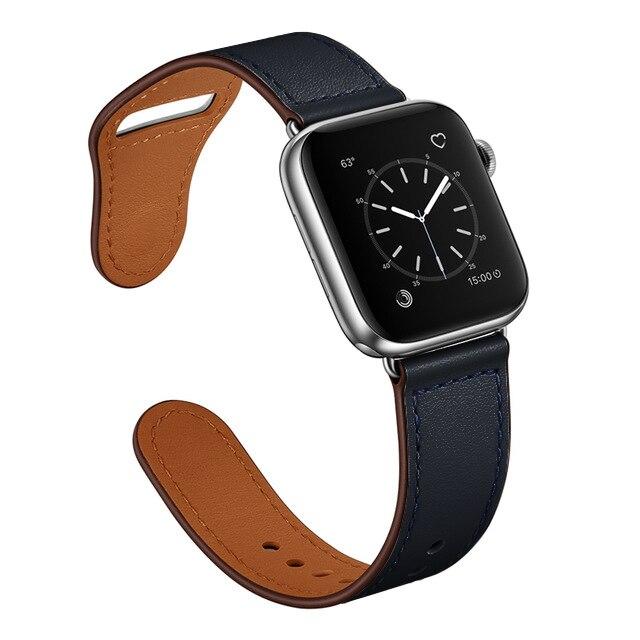 Apple Black/Silver adapter / 38-40mm Series 54321 Faux Leather Strap for pulseira apple watch band 42mm 38mm 40mm 44mm sports high-quality correa for apple iWatch bracelet 5/4/3/2 belt