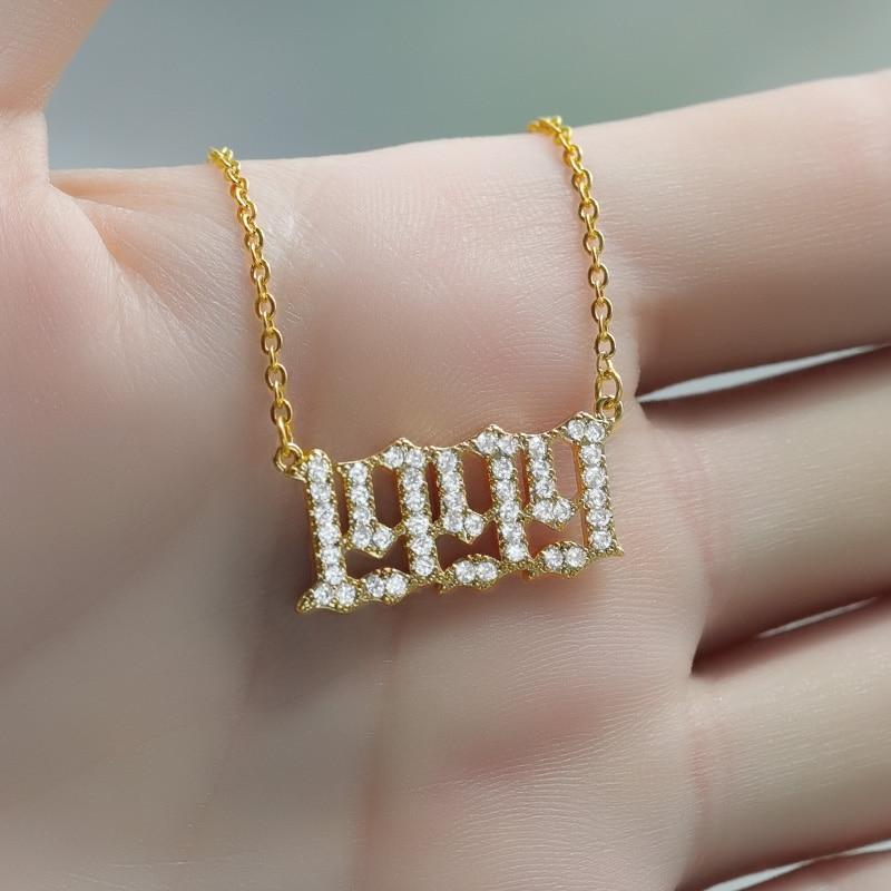 Chain Necklaces Crystal Letter Pendant Necklace For Women Zircon Number Initial Necklace 1996 1997 1998 Year Necklace Birthday Gift Collares BFF/Chain Necklaces