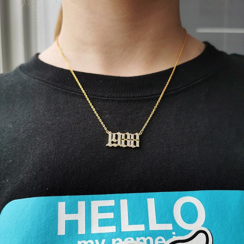 Chain Necklaces Crystal Letter Pendant Necklace For Women Zircon Number Initial Necklace 1996 1997 1998 Year Necklace Birthday Gift Collares BFF/Chain Necklaces