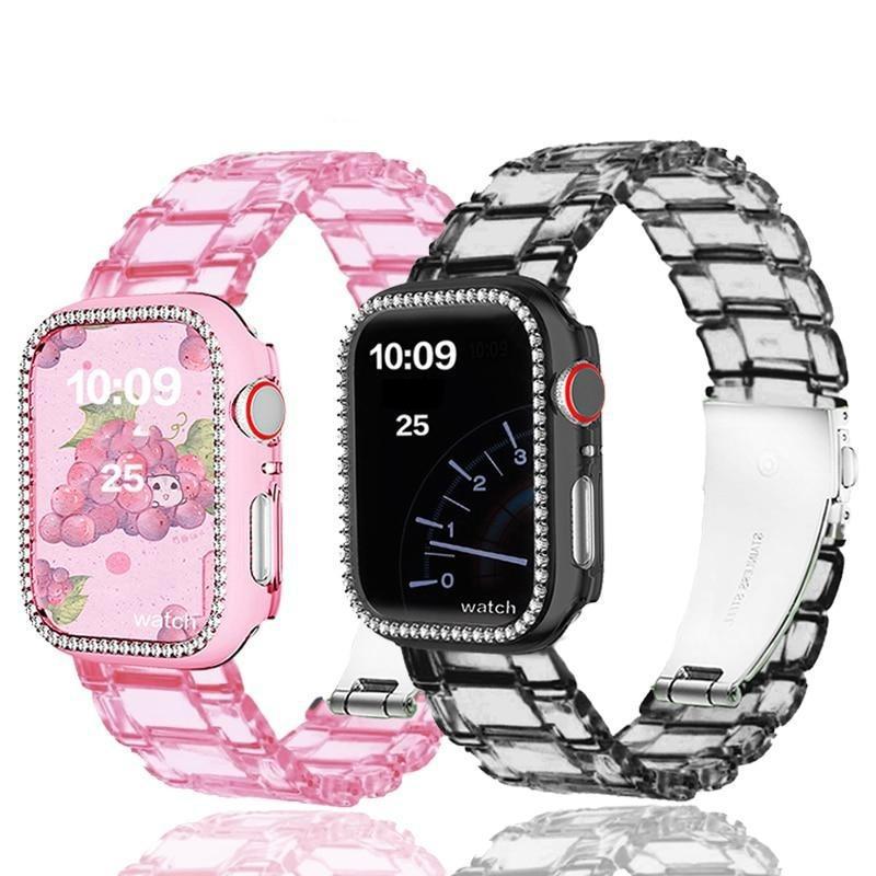 Watchbands Diamond Case Resin Strap For Apple Watch Band Series 6 5 4 Women Transparent Bracelet iWatch 38mm 40mm 42mm 44mm Correa Wristband |Watchbands|