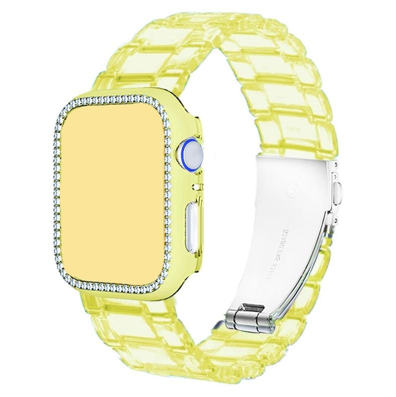 Watchbands Diamond Case+Resin Watch strap For Apple watch 42mm 38mm Women Transparent Bracelet For Apple Watch 6 5 4 SE 40MM 44MM Correa|Watchbands|