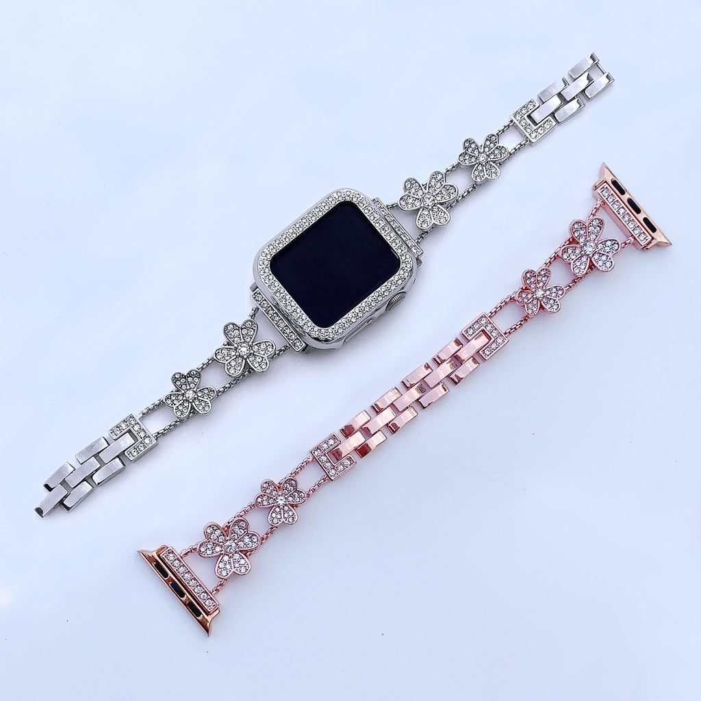 Watchbands Diamond Stainless Steel Strap +Case for Apple Watch Band 42mm 38mm Women Wristband Bracelet for IWatch 40mm 44mm Series 6 SE 5 4|Watchbands|