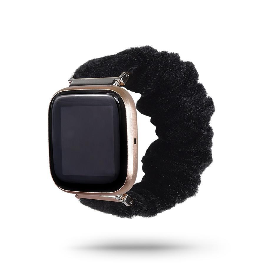Watchbands 41-Black Velvet Fitbit Versa/2/Lite 23mm, Beautiful Cute Ladies Scrunchies Wrist Strap Women Girls Soft Woven Replacement Elastic Fabric Band |Watchbands|