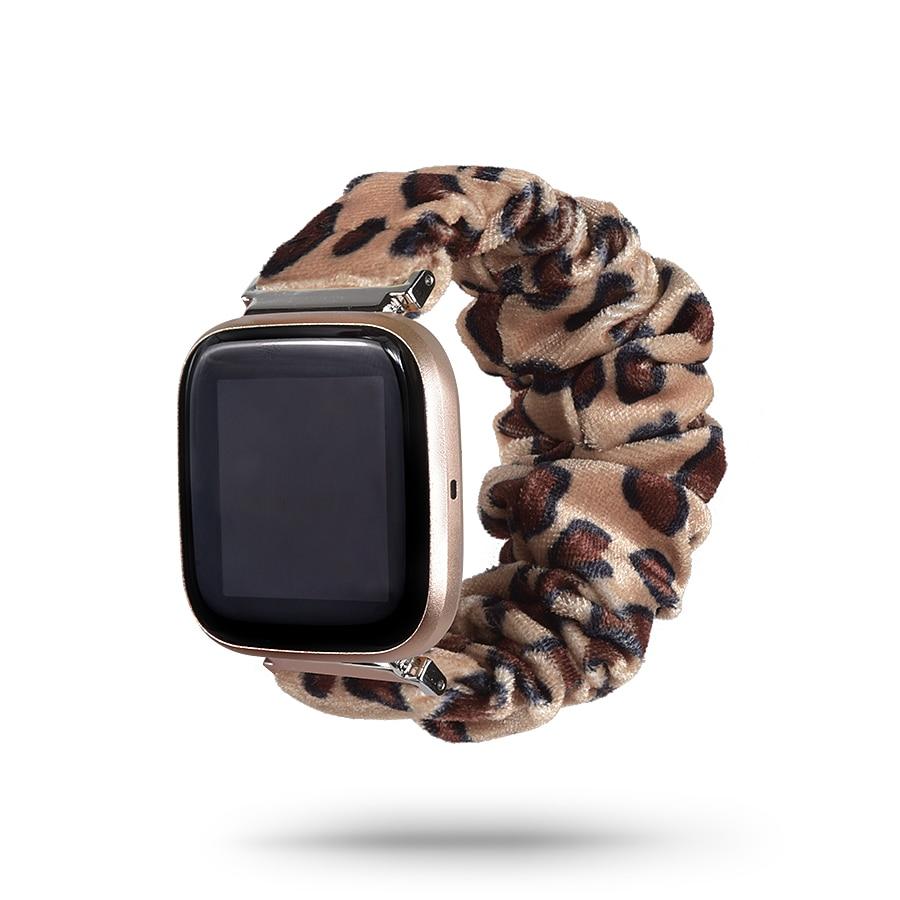 Watchbands 56-Leopard Fitbit Versa/2/Lite 23mm, Beautiful Cute Ladies Scrunchies Wrist Strap Women Girls Soft Woven Replacement Elastic Fabric Band |Watchbands|