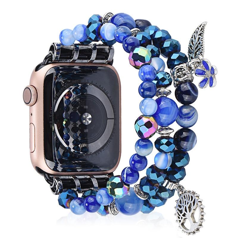 Watchbands Fashion Women Beads Strap for Apple Watch Band Series 5 4 3 Jewelry Bracelet for IWatch 40/44/38/42mm Belt with Metal Steel Band|Watchbands|