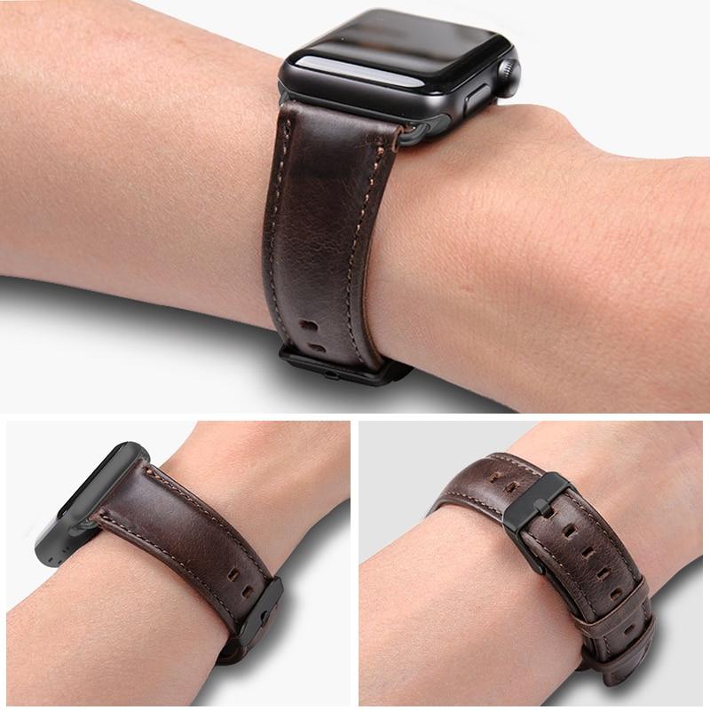 Watchbands Genuine Leather strap For Apple watch band 44mm 40mm correct iwatch 42mm 38mm bracelet watchband for apple Watch series 5 4 3|Watchbands|