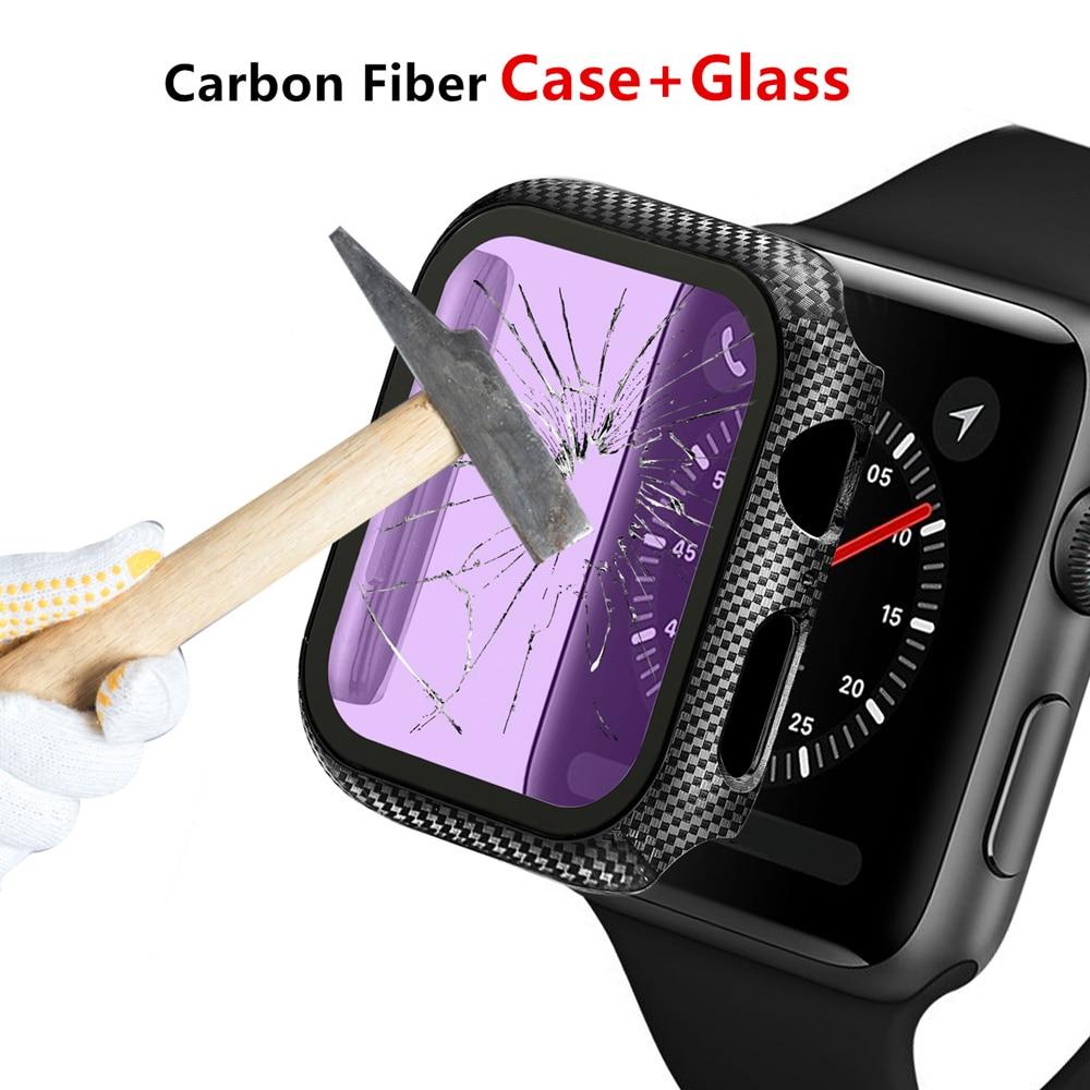 Watch Cases Glass+Cover For Apple Watch case 44mm 40mm Carbon Fiber for Apple watch bumper protector iWatch series 6 5 4 42/38mm Accessorie|Watch Cases|