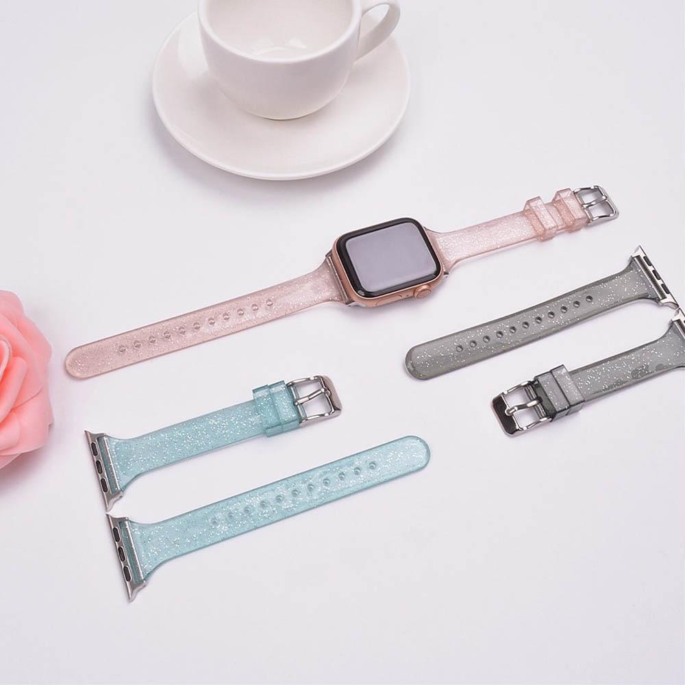 Watchbands Glitter Silicone Watchband for Apple Watch 5 42mm 44mm 38mm 40mm Slim Transparent Bracelet Band Strap correa for iwatch 5 4 3 2|Watchbands|