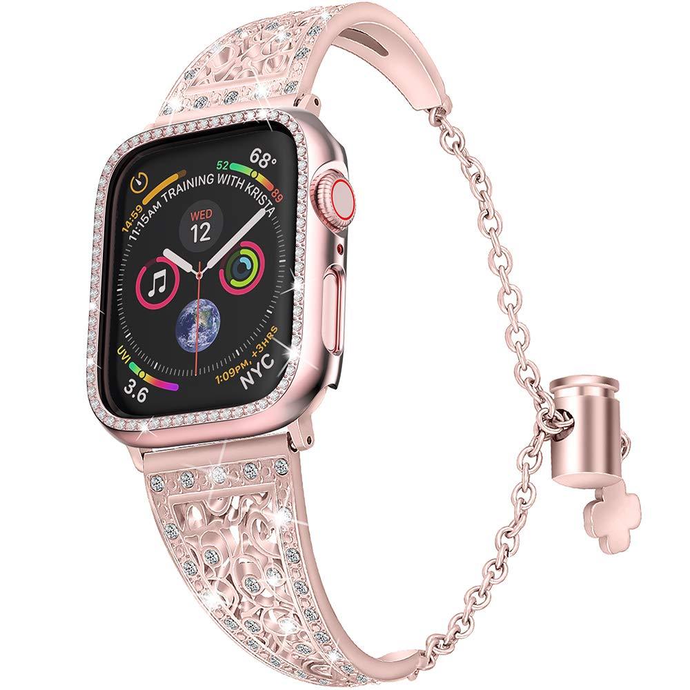 Watchbands Rose-pink / 42mm Apple Watch bling women diamond style Band & case cover ladies 2pc set