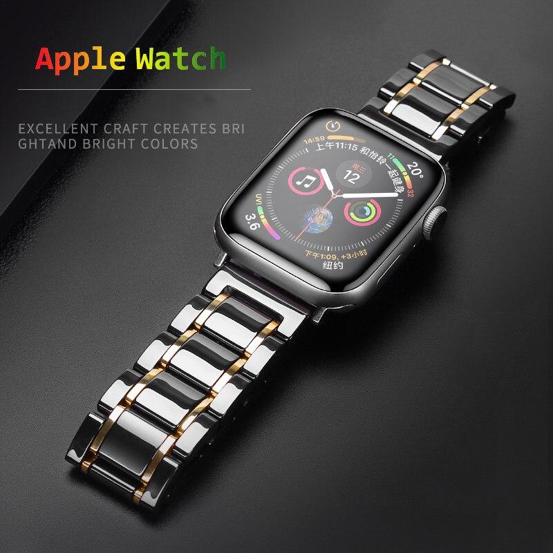 Watchbands Luxury Ceramic and Steel Strap For Apple Watch Band Series 6 5 4 Bracelet iWatch 38mm 40mm 42mm 44mm Butterfly Clasp Wristband Watchbands