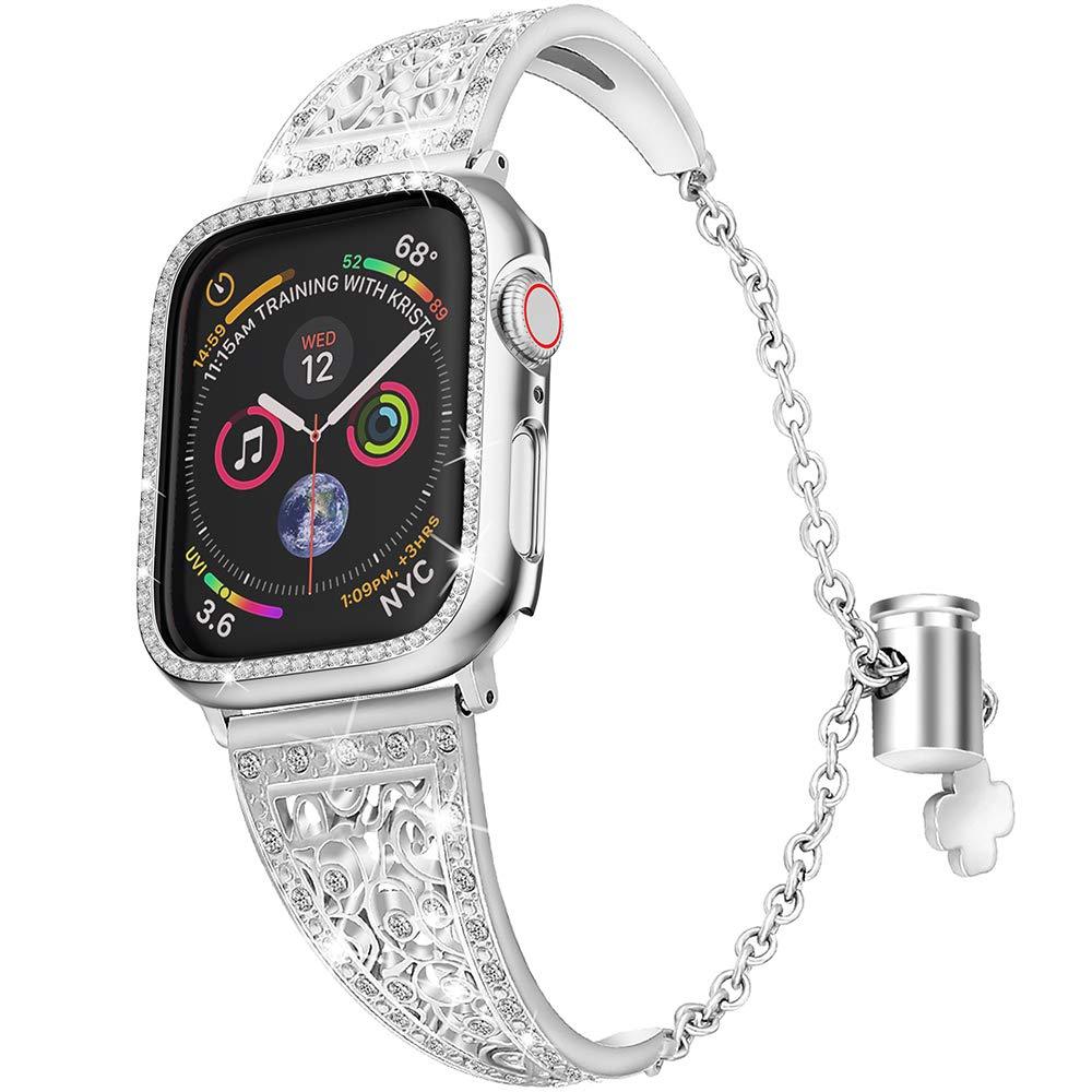 Watchbands Silver / 42mm Apple Watch bling women diamond style Band & case cover ladies 2pc set