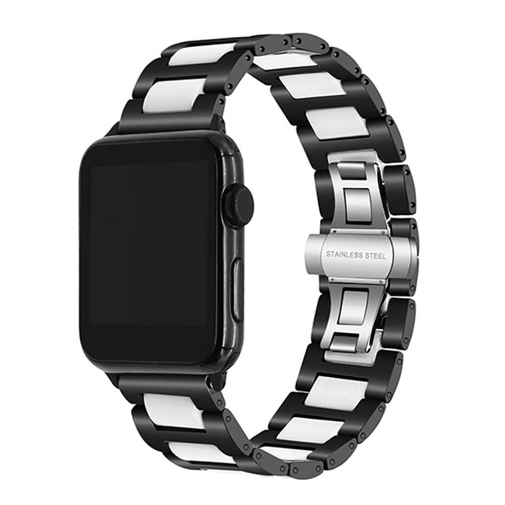 Apple White Black / 42mm Apple Watch Band ceramic two tone designer high end steel link strap 6