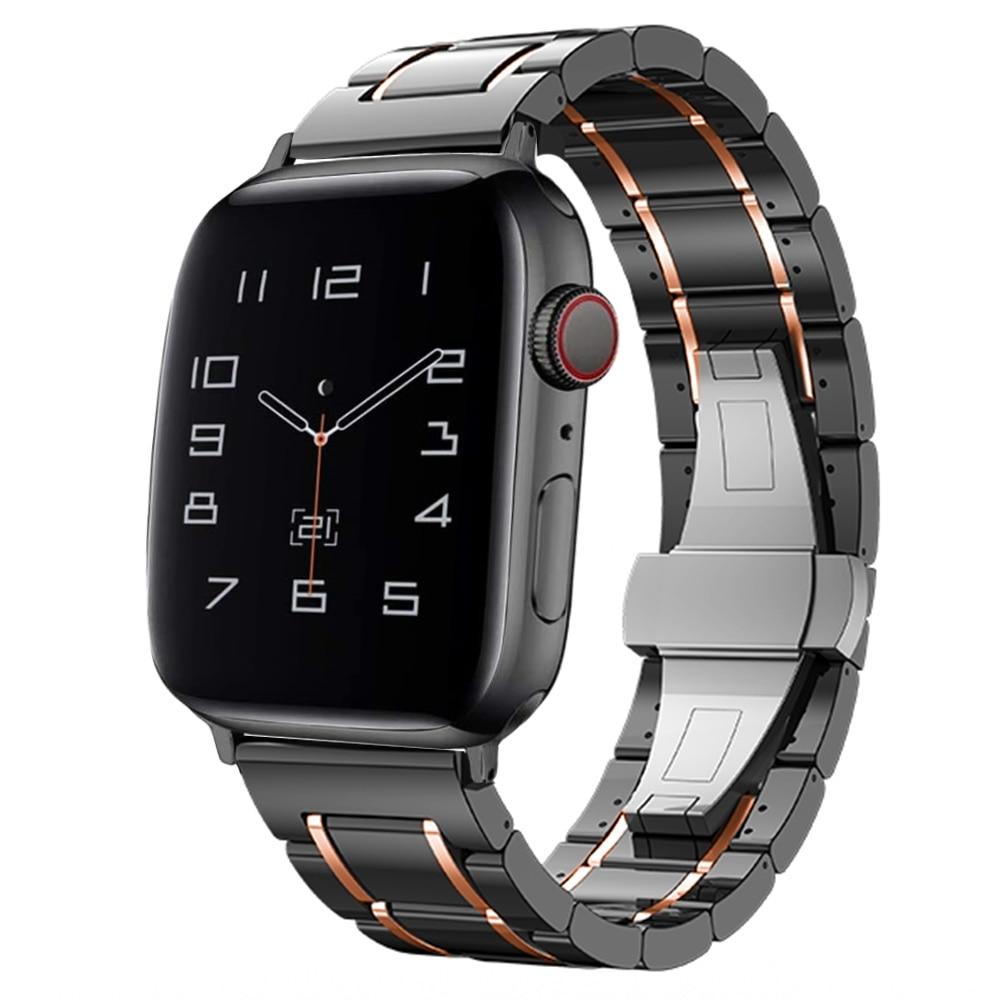 Watchbands Black rose gold / 42mm or 44mm Luxury two tone Ceramic shiny Steel black Strap Apple Watch Band 6 5 4