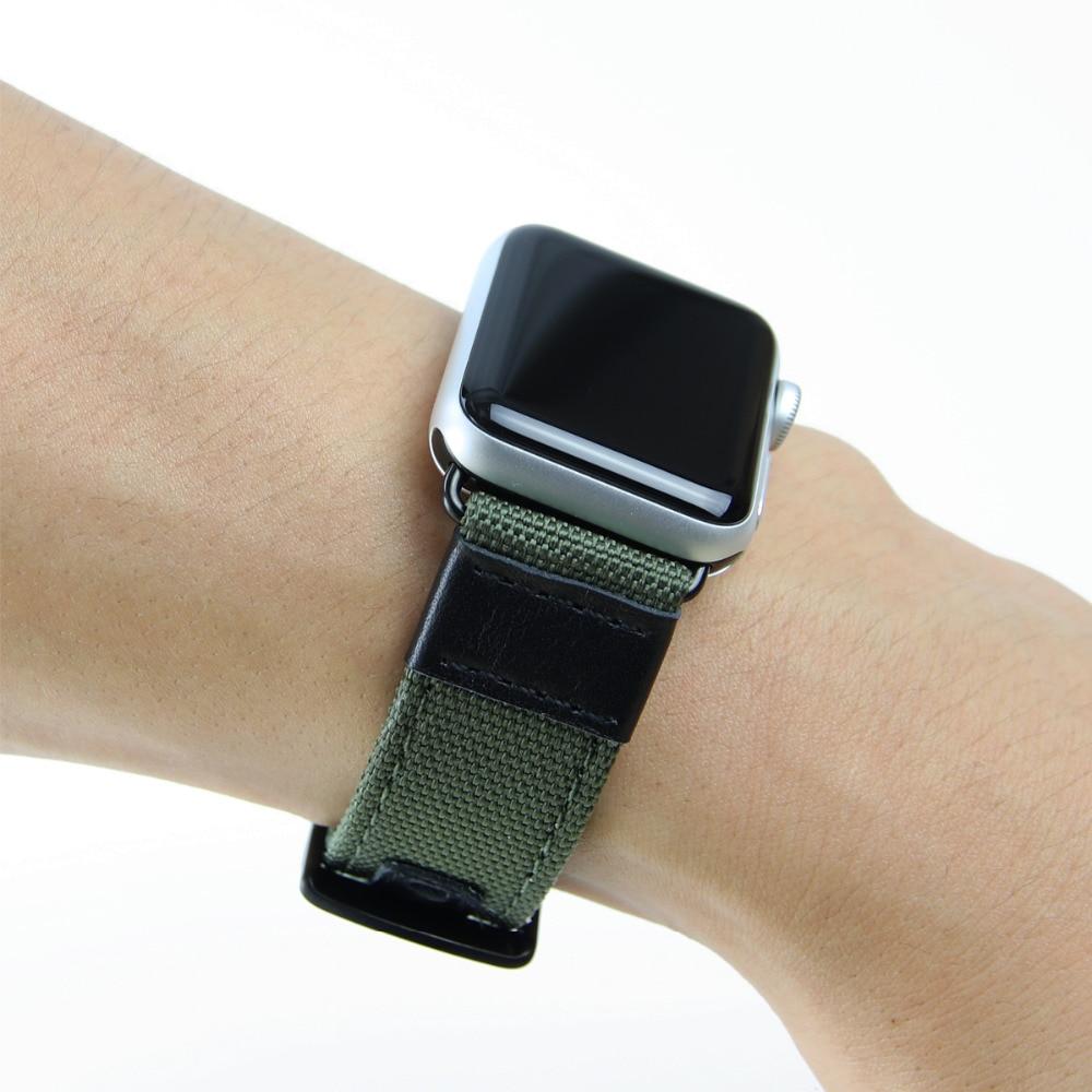 Black Space Grey Apple Watch Band Nylon Canvas Tactical Leather Strap