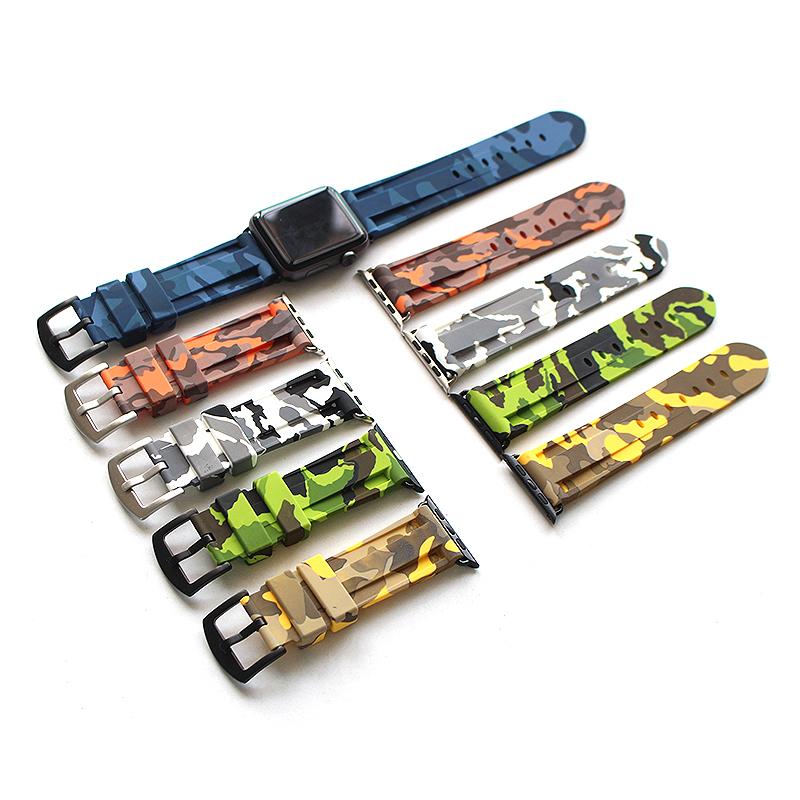 Watchbands Camouflage Silicone Strap for Apple Watch Series 6 5 4 Band Metal Adapter/Buckel Sport wristband Bracelet iWatch  38mm 40mm 42mm 44mm Watchbands