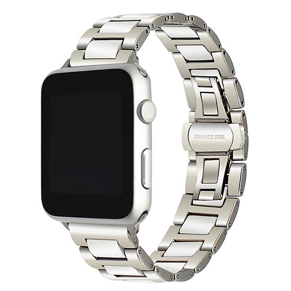 Apple White Silver / 42mm Apple Watch Band ceramic two tone designer high end steel link strap 6