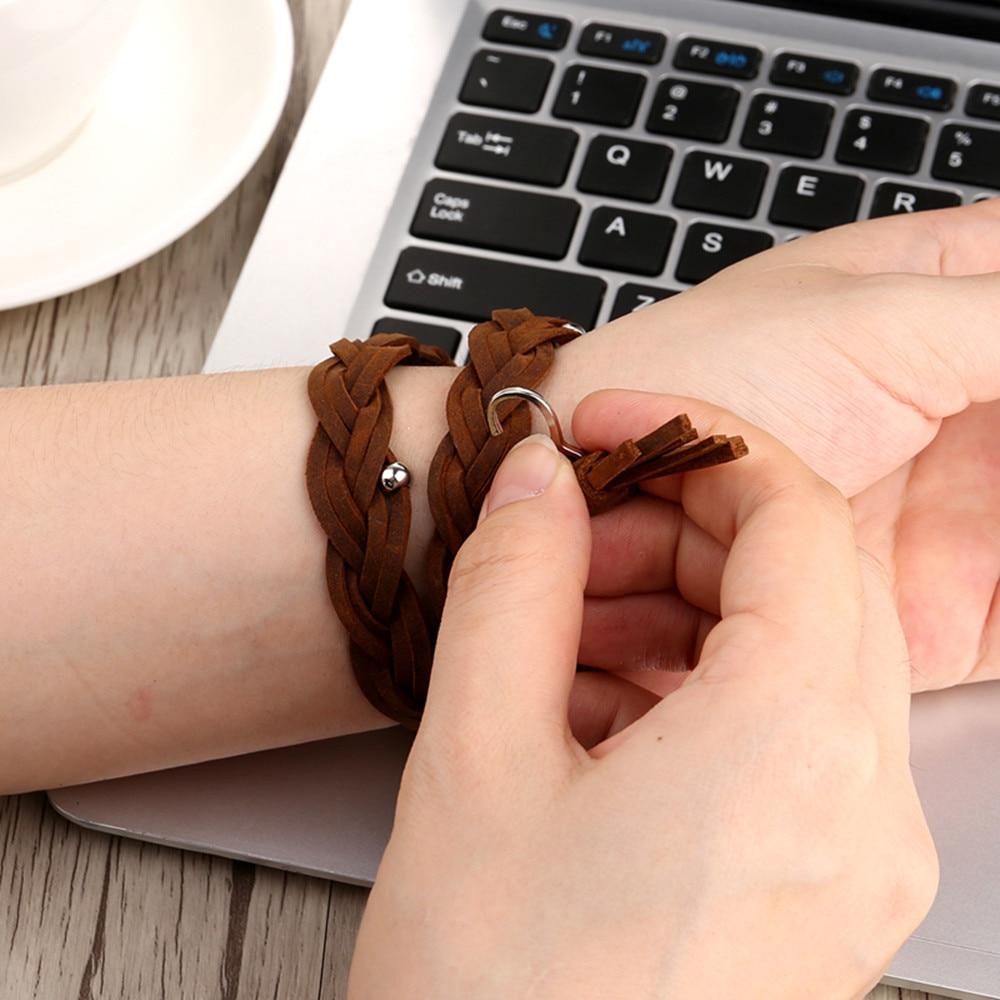 Apple Apple watch band Genuine Leather braided bead bracelet, double wrap women strap iwatch 6 5 4 3 2 38/40mm 42/44mm - silver