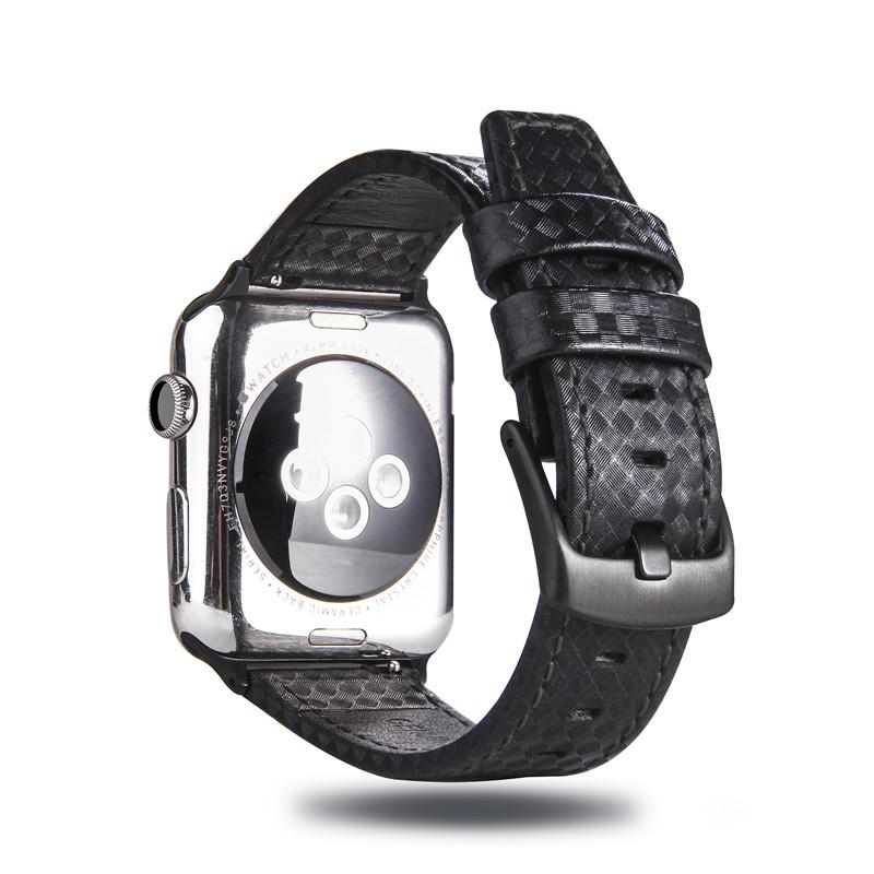 Apple Black-black / 42mm or 44mm Luxury Strap for Apple watch 44mm/40mm 42mm/38mm Carbon fiber & Leather watchband bracelet belt iWatch series 6 5 4 3 2 1 - US Fast Shipping