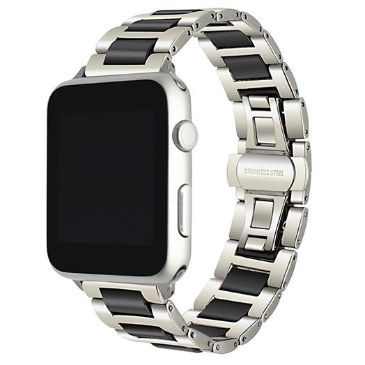 Apple Black Silver / 42mm Apple Watch Band ceramic two tone designer high end steel link strap 6