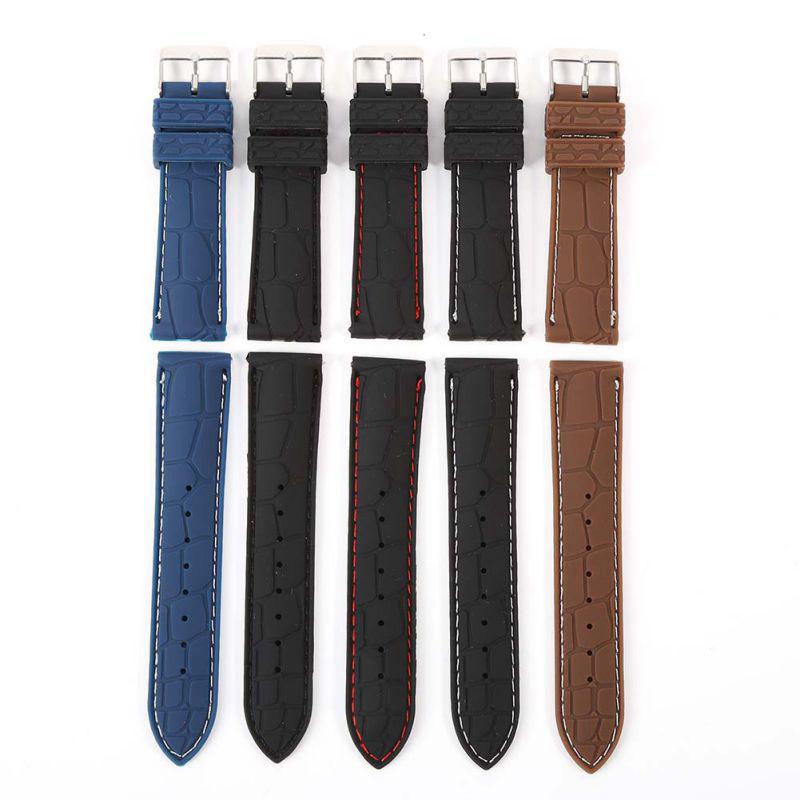 Watchbands /est / Band Silicone Rubber Strap Watch Crocodile Pattern Brown Black 20 22mm Durable Watchbands|Watchbands|