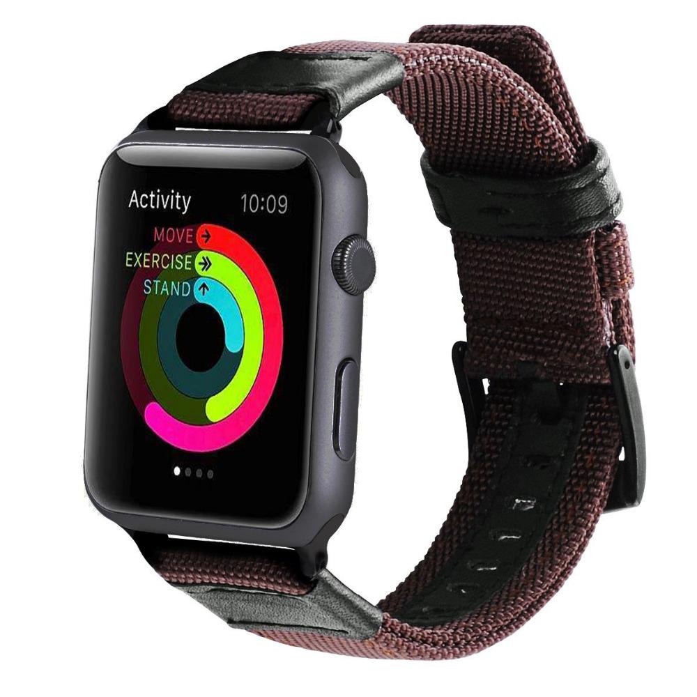 Watches Apple Watch band Canvas Leather Strap black adapator, 44mm/ 40mm/ 42mm/ 38mm iwatch Series 1 2 3 4 5 6 Woven Nylon sport wrist bracelet iwatch watchband - USA Fast Shipping