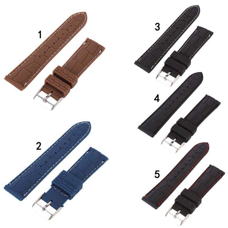 Watchbands /est / Band Silicone Rubber Strap Watch Crocodile Pattern Brown Black 20 22mm Durable Watchbands|Watchbands|
