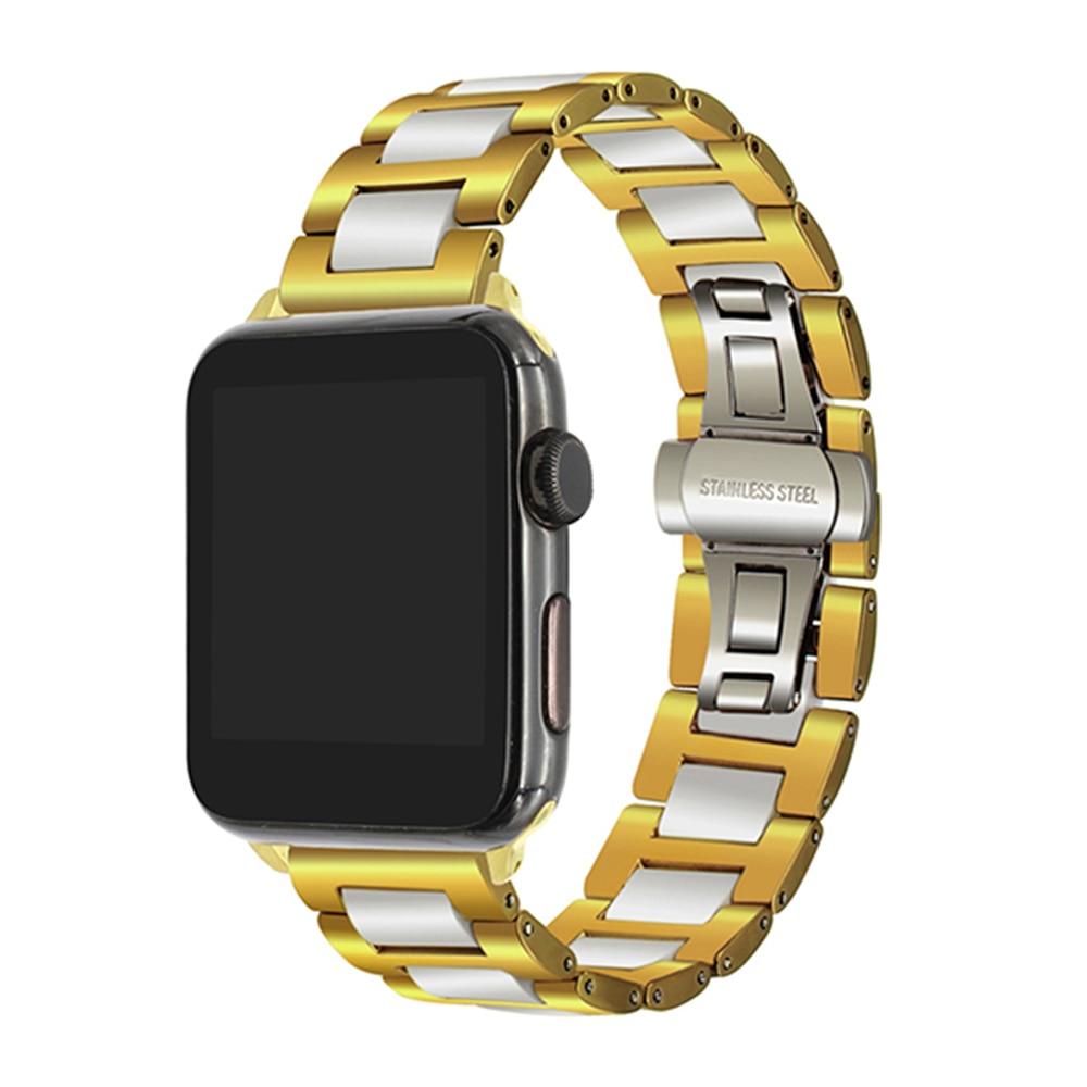 Apple White Gold / 42mm Apple Watch Band ceramic two tone designer high end steel link strap 6