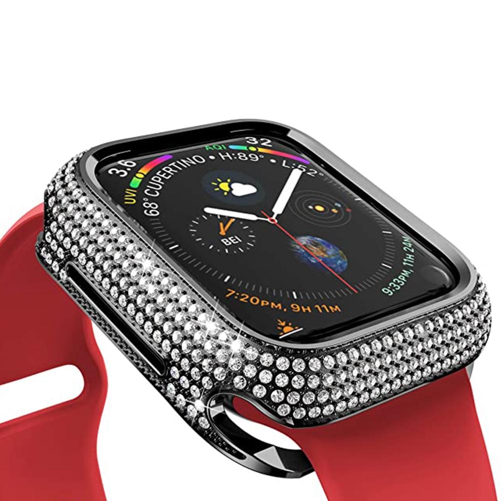 Watch Cases Black / 40mm Diamond Cover For Apple Watch Case iWatch 44mm 40mm 42mm 38mm Accessories Luxury Bling Alloy Bumper Protector Series 6 5 4 |Watch Cases|