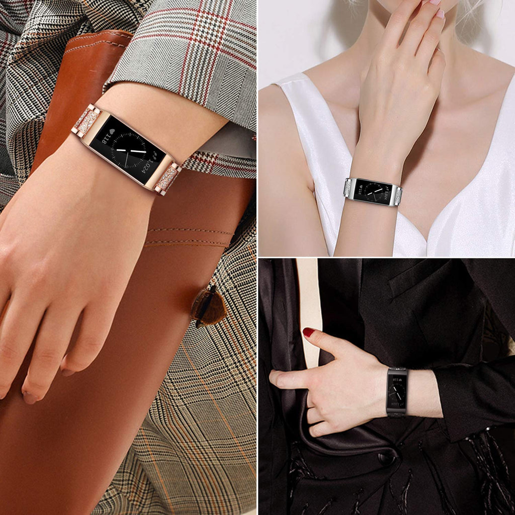 Watchbands Fitbit Charge 3/4 Bling Diamond Luxury Bracelet for Women Sparkling Steel Strap Wristwatch band Accessories Watchband Feminine Smartwatch