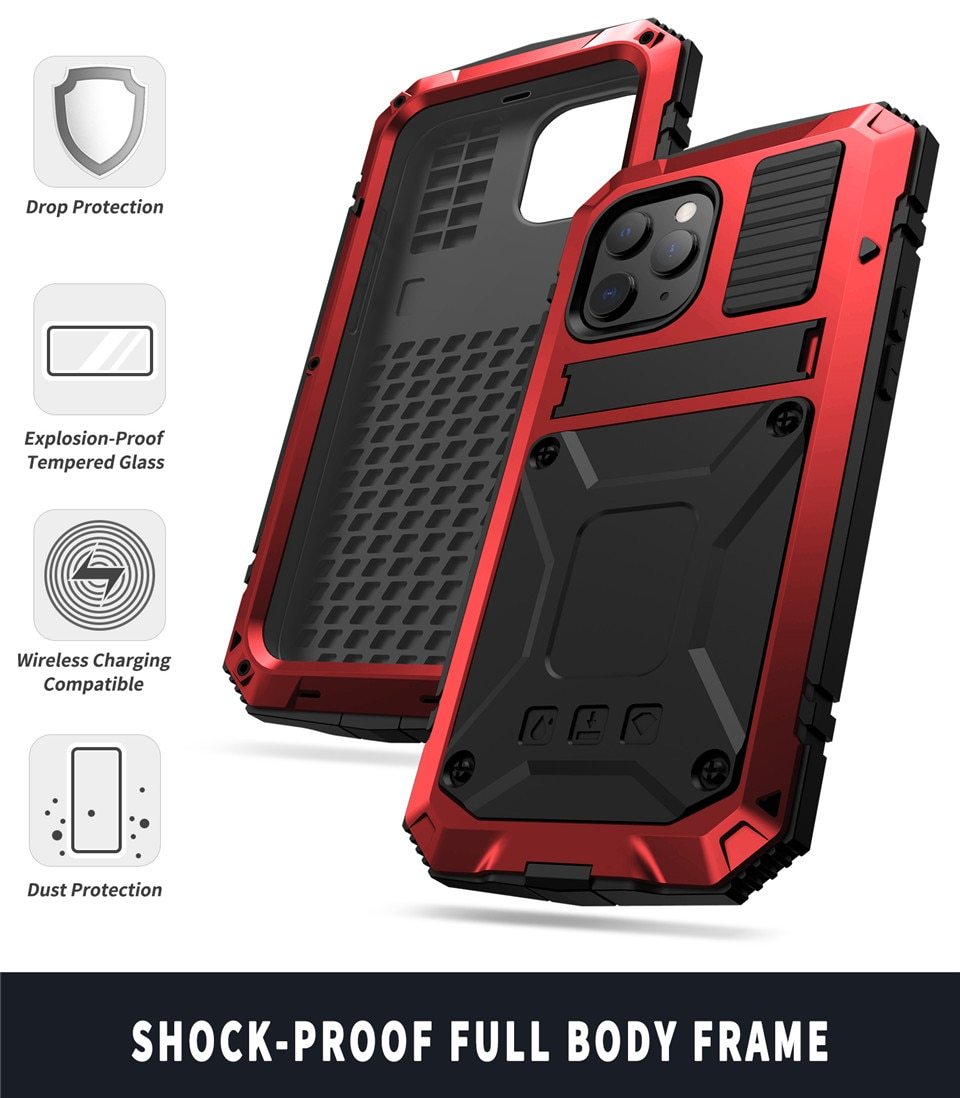 Military Defender Shockproof Case for iPhone 12 / 12 Pro (Red)