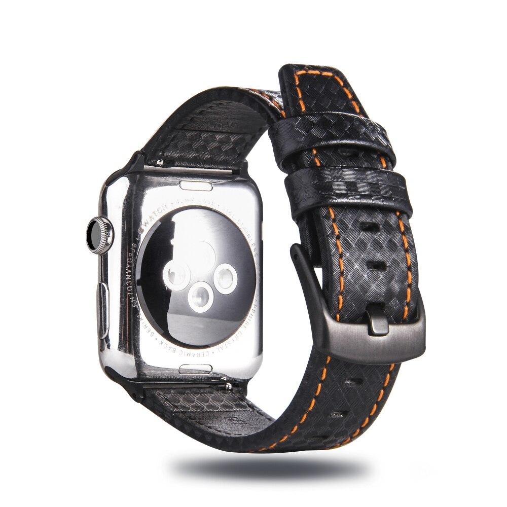 Apple Orange-black / 42mm or 44mm Luxury Strap for Apple watch 44mm/40mm 42mm/38mm Carbon fiber & Leather watchband bracelet belt iWatch series 6 5 4 3 2 1 - US Fast Shipping
