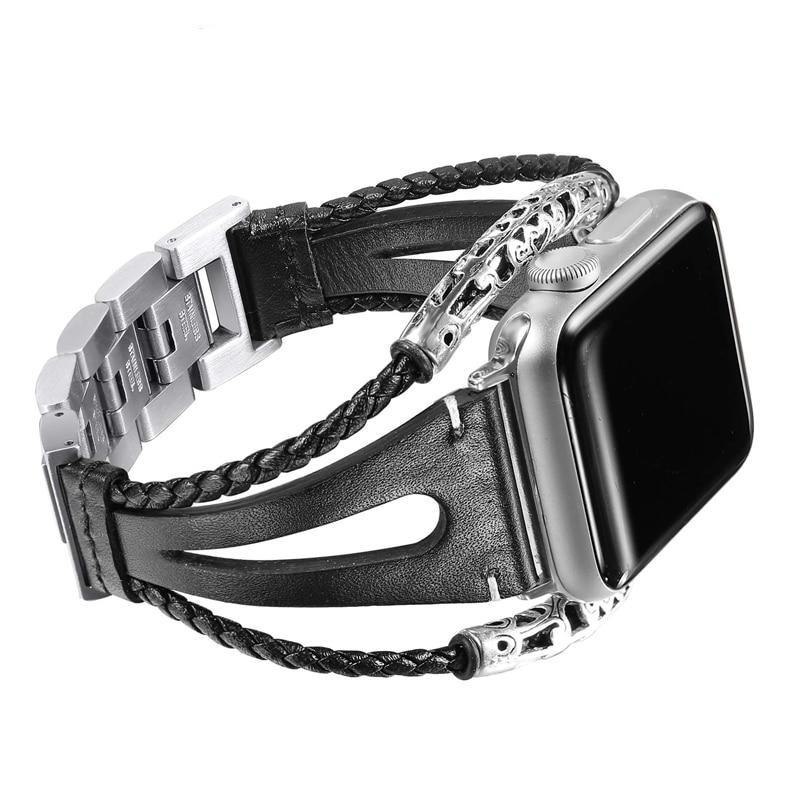 Stainless Steel Apple Watch Bands Leather Leather Strap For Apple