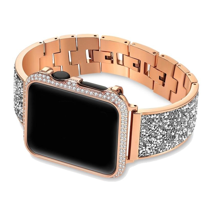 2pcs set Luxury Diamond Case Strap For Apple Watch Band Series