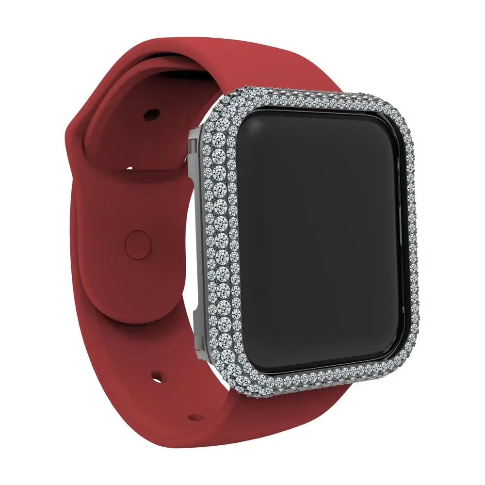 10％ Off | Luxury Full Bling Rhinestone Crystal Diamond Bezel Case Cover for Apple Watch Series 6 5 4 44mm 40mm 7 8 9 41mm 45mm Men Women