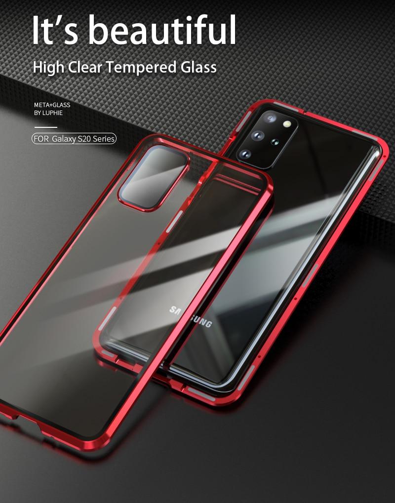 Phone Case & Covers Luxury Magnetic Adsorption Back Cover for Samsung Galaxy S20 Ultra S20 Plus Tempered Glass Built in Magnet Metal Bumper Case|Phone Case & Covers|