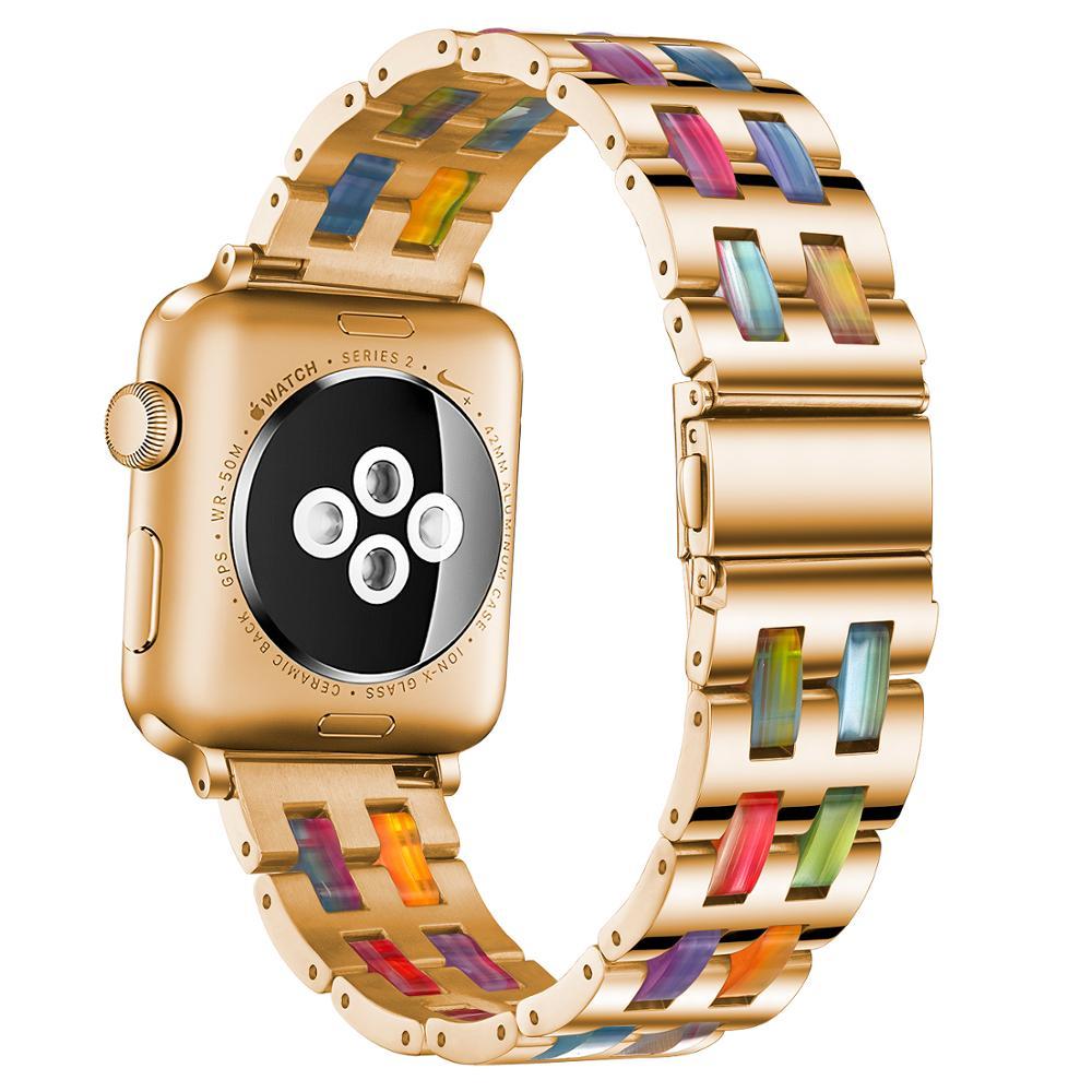 Watchbands Luxury Resin strap for Apple Watch Band 5 4 3 2 40mm 44mm 38 42mm for iWatch Series 5 4 3 Bracelet Stainless Steel Resin Strap|Watchbands|