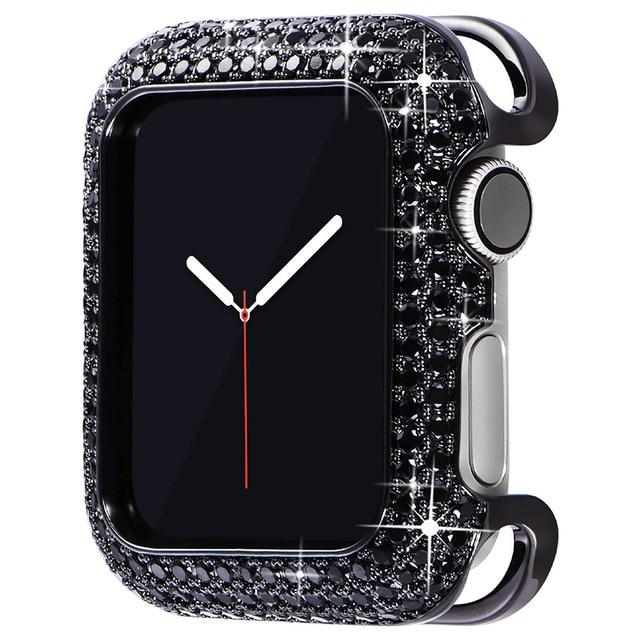 Watch Cases Black / 42mm Diamond Cover For Apple Watch Case iWatch 44mm 40mm 42mm 38mm Accessories Luxury Bling Alloy Bumper Protector Series 6 5 4 |Watch Cases|