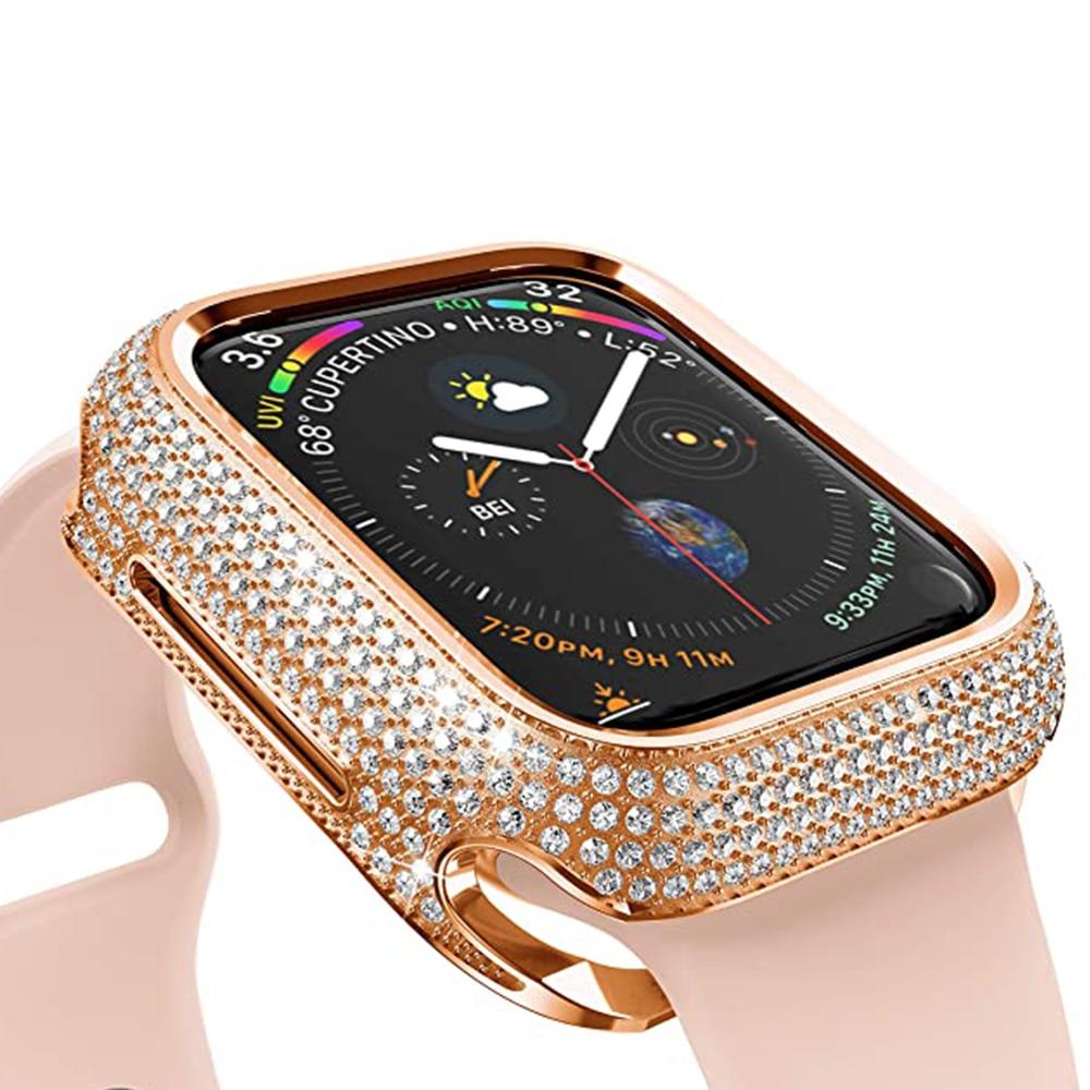 Watch Cases Diamond Cover For Apple Watch Case iWatch 44mm 40mm 42mm 38mm Accessories Luxury Bling Alloy Bumper Protector Series 6 5 4 |Watch Cases|