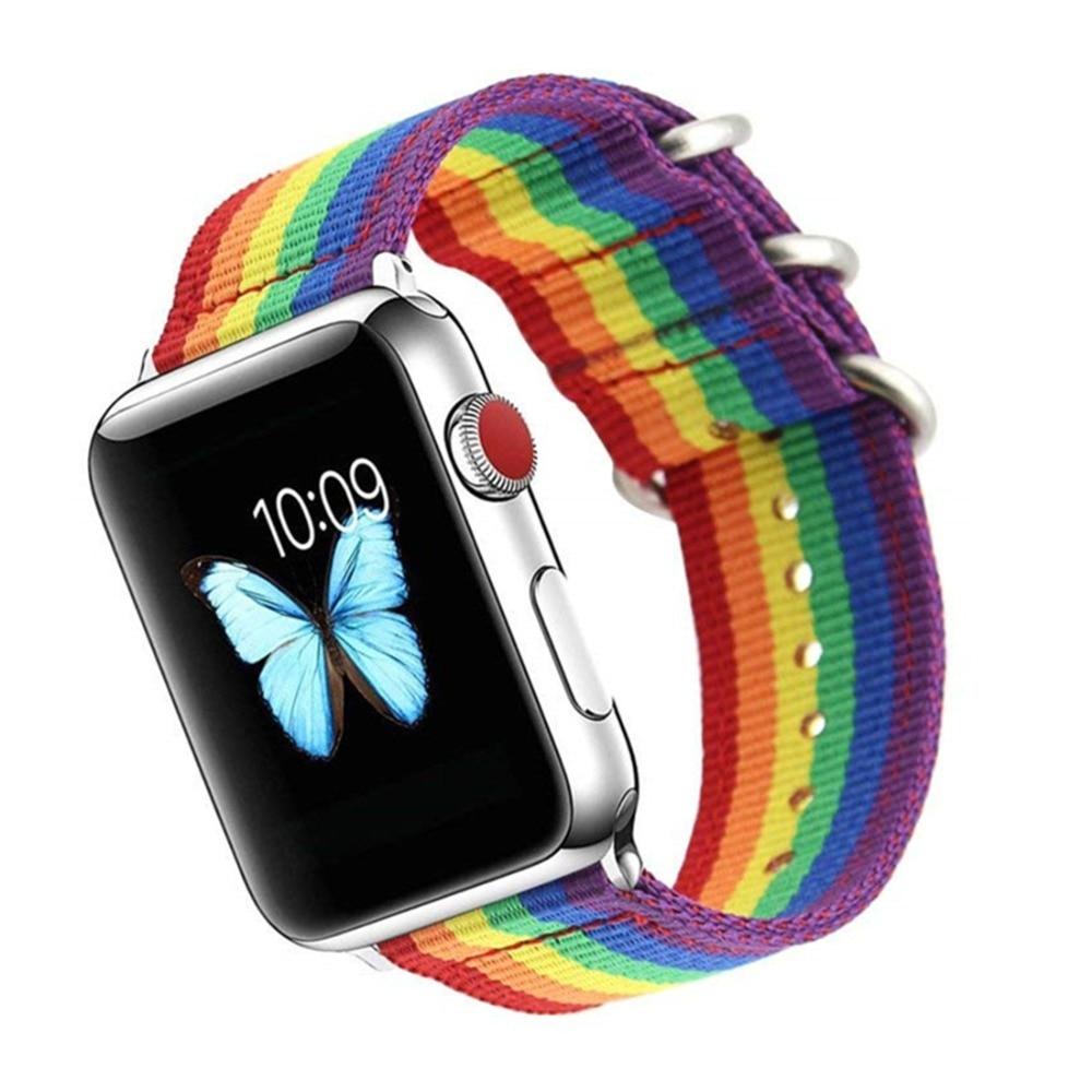 Watchbands Nato strap For Apple Watch band 44 MM 38MM iwatch band 42mm 40mm rainbow bracelet Woven Nylon correa apple watch 4 3 2 watchband|Watchbands|