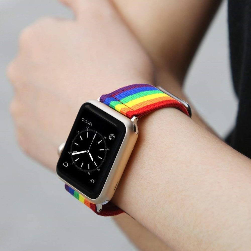 Watchbands Nato strap For Apple Watch band 44 MM 38MM iwatch band 42mm 40mm rainbow bracelet Woven Nylon correa apple watch 4 3 2 watchband|Watchbands|